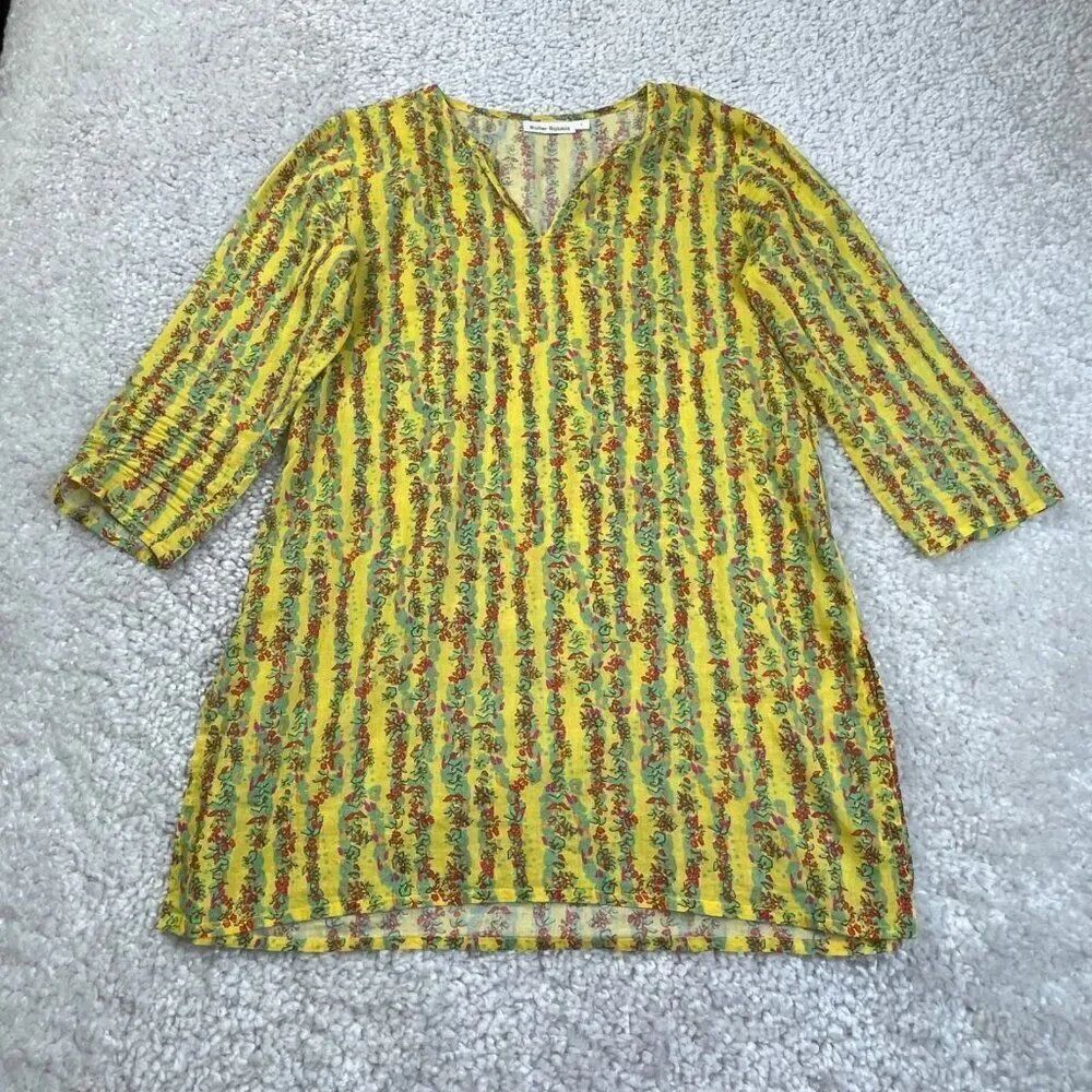 Roller Rabbit V-Neck Yellow Red Floral Tunic Womens Small